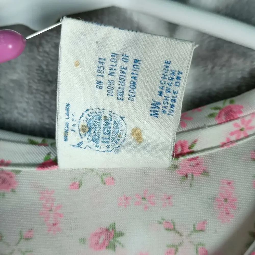 Jeri Morton Lingerie Nightgown Women Medium Pink Floral Long Sleeve Vintage 60s - Picture 13 of 14